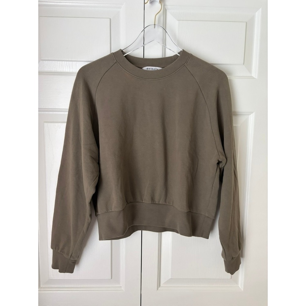 Athleta Forever Fleece Relaxed Crew Sweatshirt Women Size S Brown Sporty